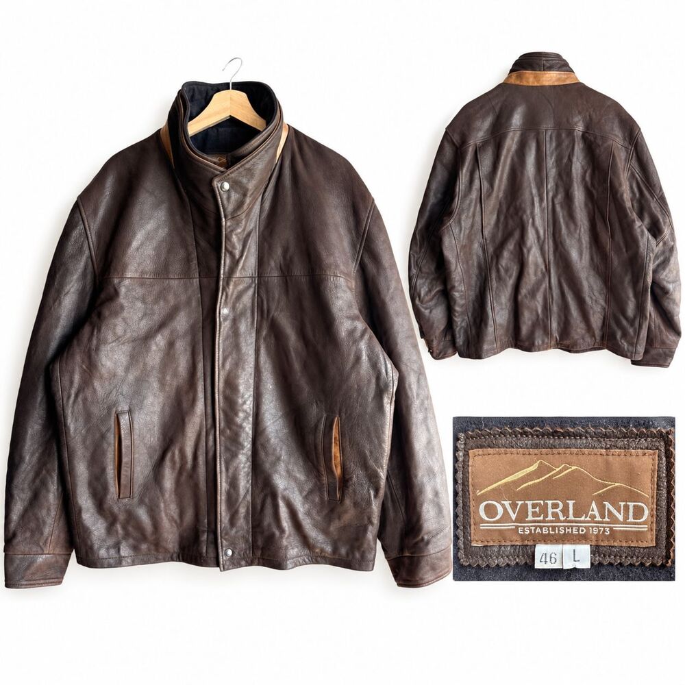 Overland Romano Dark Brown Leather Jacket Double Collar Men's 46L Coat